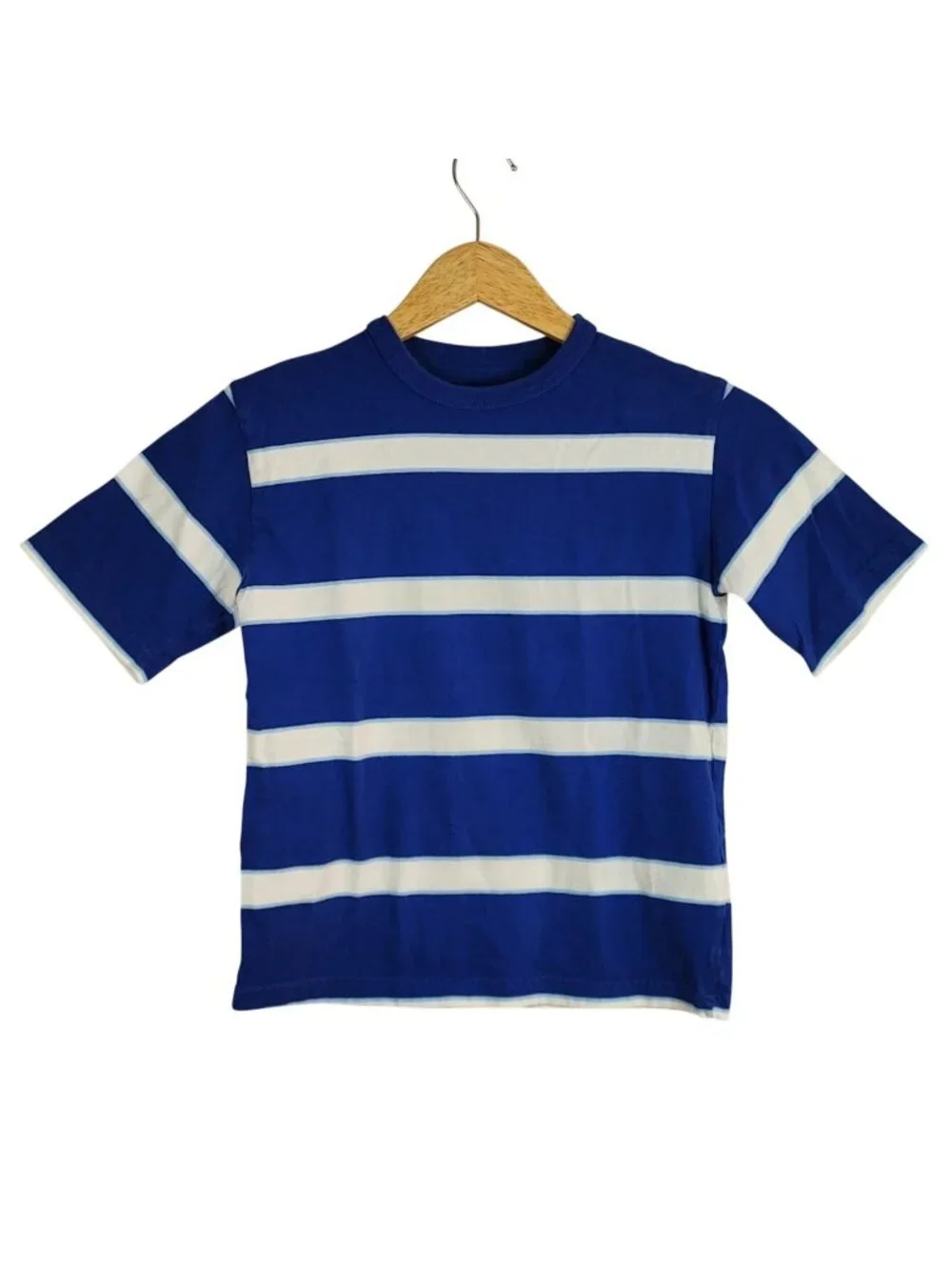 Children's Place Boys Striped TShirt Blue White SZ 5 Small Pullover Short Sleeve